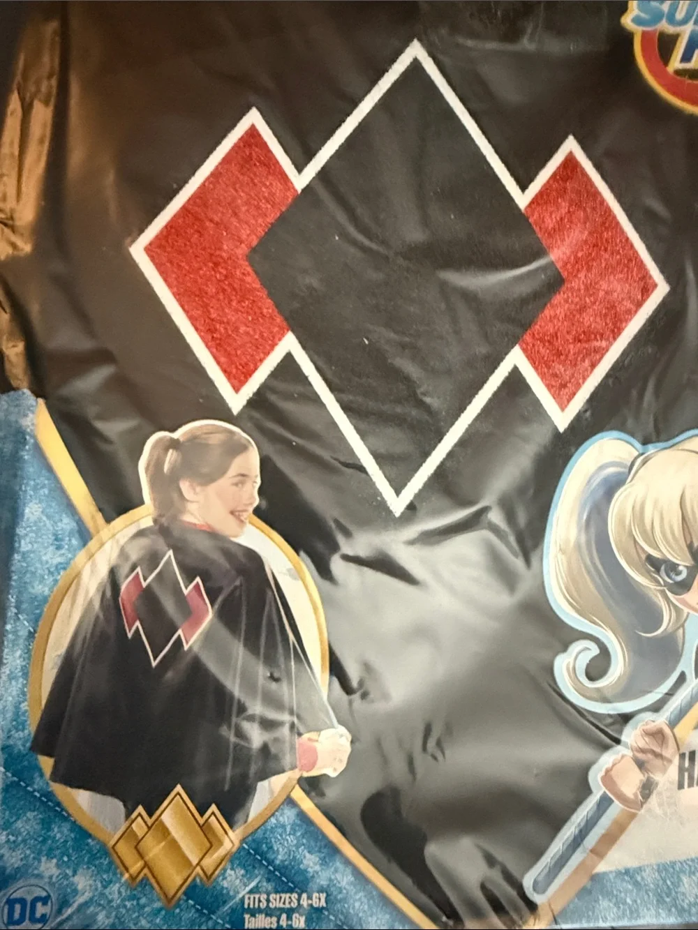 New dc super hero girls Harley Quinn Black & Red Cape fits sizes 4-6x